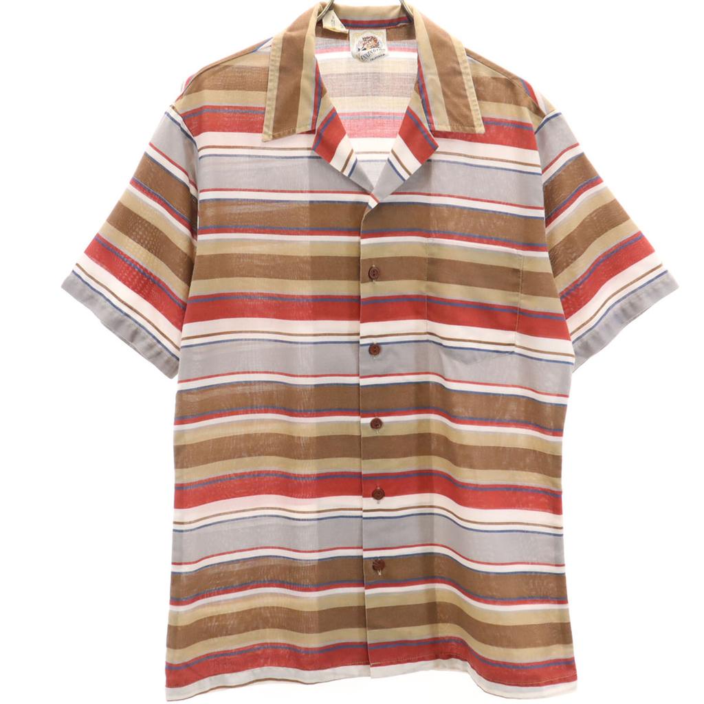 KENNINGTON 70s 80s vintage Border Pattern Short sleeve Open collar shirt Men's Used