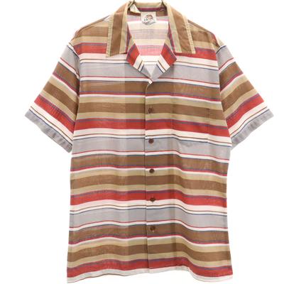 KENNINGTON 70s 80s Vintage Border Pattern Short Sleeve Open Collar Shirt Men's Used