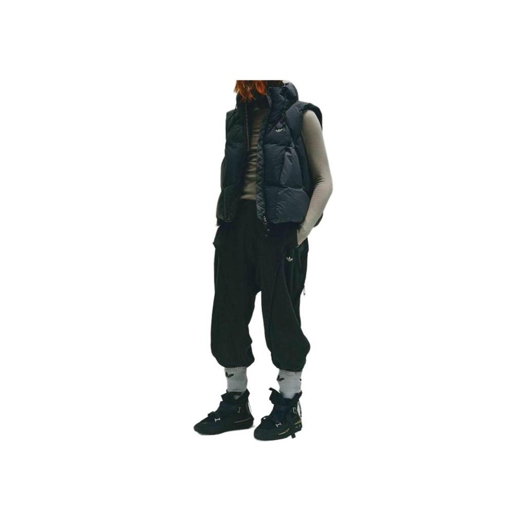 Adidas Originals X Hamcus Collaboration FW23 Solid Color Quilted Logo Drawstring Zipper Down Vest Unisex Vests Black IX4345