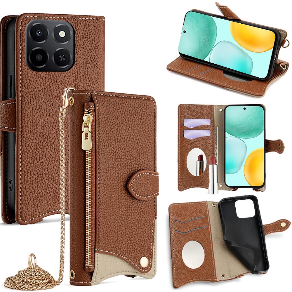 For Honor X6c 4G Leather Case Wallet Stand Cover Irregular Tail Style with Chain Strap