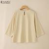 ZANZEA Women Casual Round Neck Solid Color 3/4 Sleeve Loose Blouse