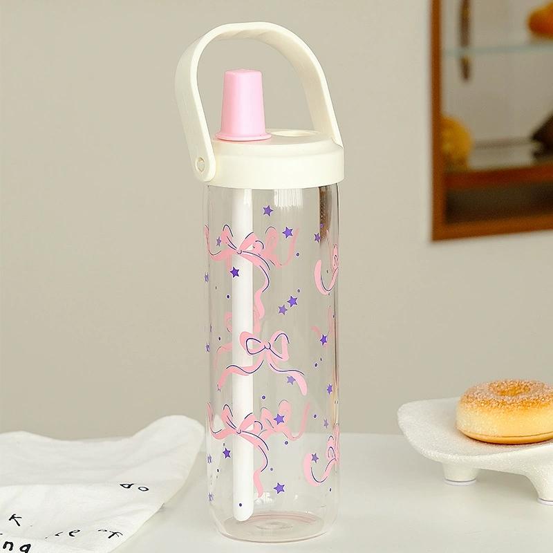 New Plastic Water Bottle With Straw Lid Portable Large Capacity Bubble Milk Tea Cups for Children Students Leak Proof Coffee Cup