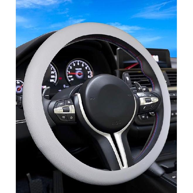 ESEWALAS Car Silicone Steering Wheel Cover,Soft Odorless Silicone Leather Texture Steering Cover,Universal 13-15Inch Car Steering Wheel Protector