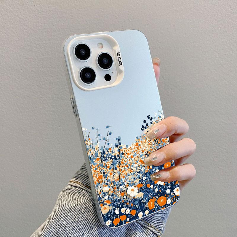 Mountains And Plains Fresh Flowers Laser Phone Case For iPhone 14 15 16 Pro Max Plus 13 Mini 11 12 Pro Max Shockproof Back Cover