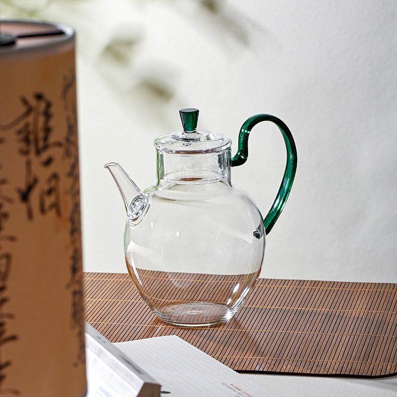 Glass Teapot with Heat-Resistant Handle, Tea Separation Set, Small Hand-Held Brewing Pot