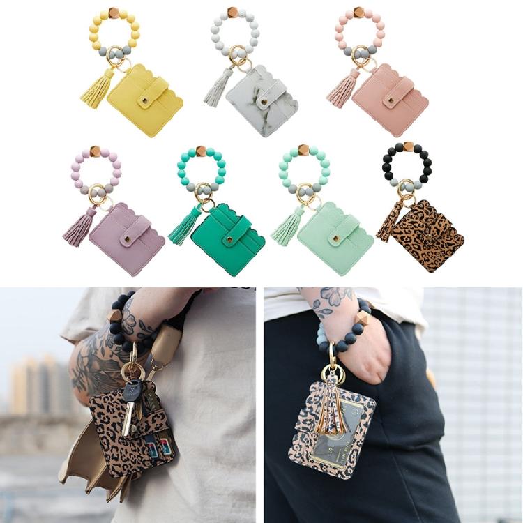 Pu Leather Tassel Circle for Key Chain Women Wristlet Keychain