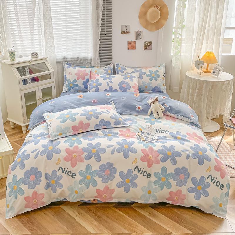Pure Cotton Abraded Bedding Four-piece Set, Bed Sheet Quilt Cover, Dormitory Cotton Three-piece Set