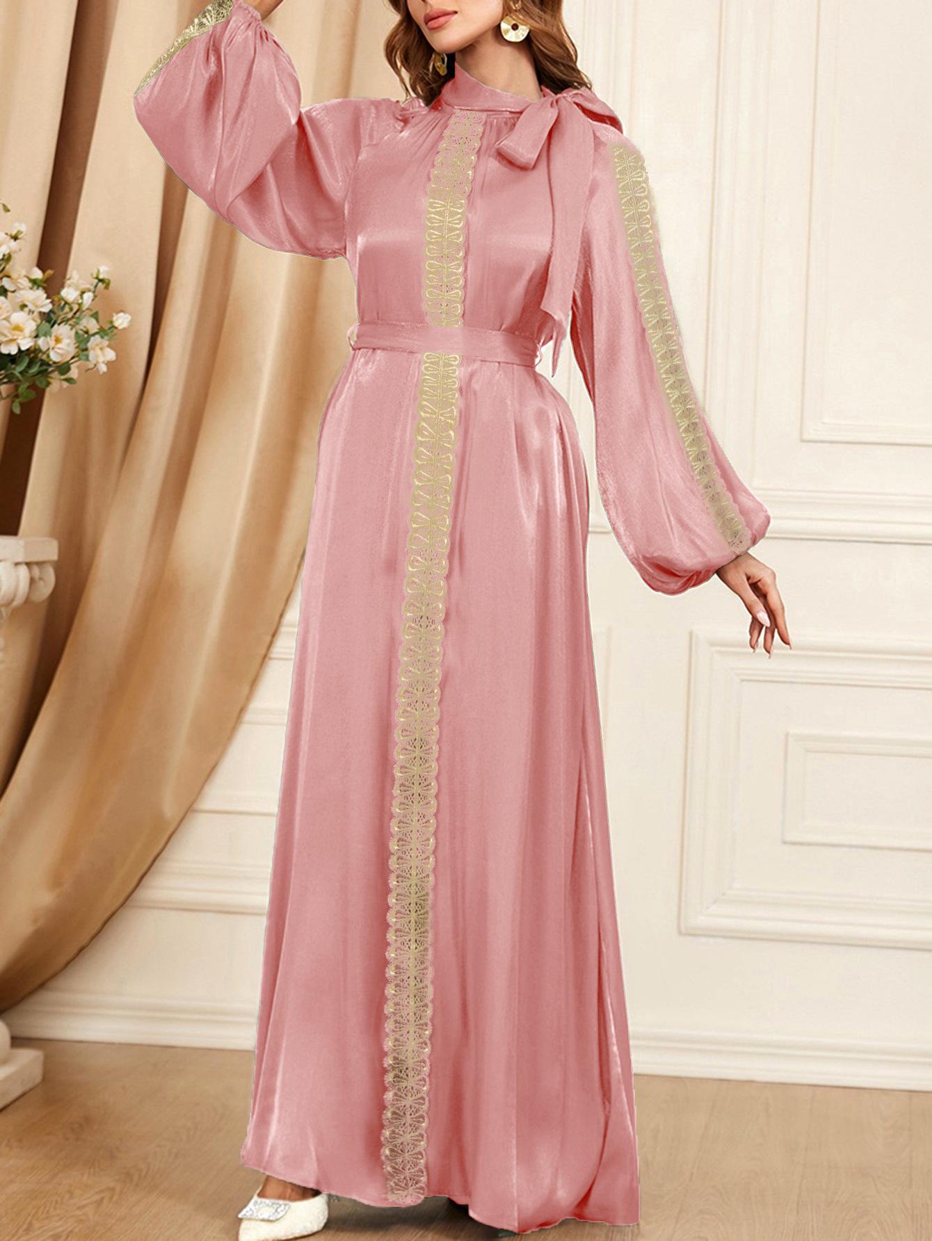 

В наличии Элегантное арабское атласное платье со шнуровкой на талии для женщин M розовый