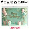 2D Mint Green Happy Birthday Backdrop with Pink Balloons & Floral Photography Background