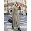Simple solid color big pendulum coffee break dress with waist metal buckle strap commuting meat covering knee large size dress