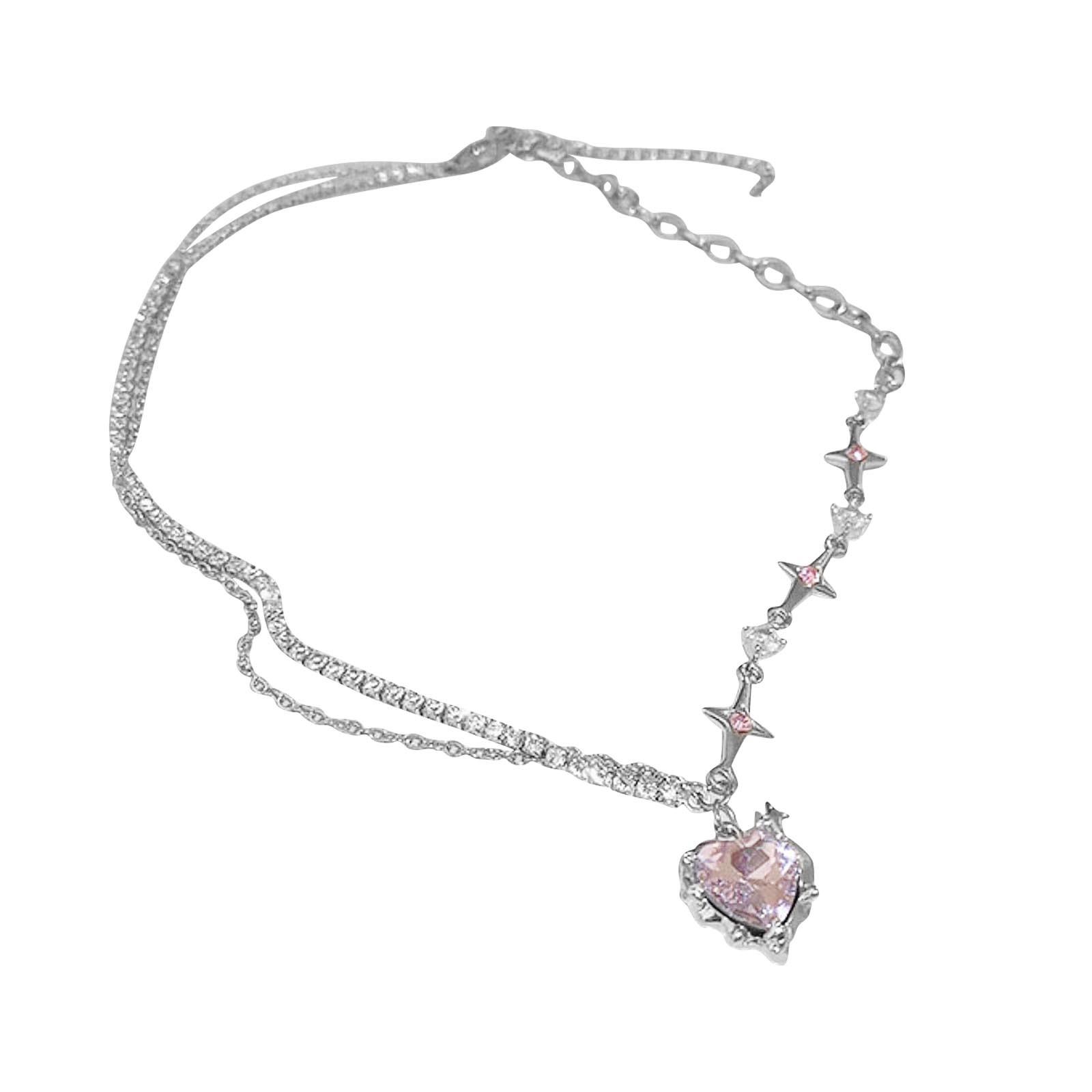 

Ожерелье с бриллиантовым сердечком и звездой, холодный кулон One Size белый