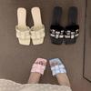 Niche thick heel high sense naked apricot temperament high heel sandals women's summer 2025 new French skirt evening cool slippers