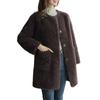 Winter Coat Round Neck Long Sleeve Single Breasted Plush Jacket with Pockets Solid Color Mid-length Imitation Fur Outerwear
