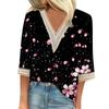 Women's Fashion V-Neck Lace Lace Vintage Floral Print T-Shirt Casual Seven Sleeve Top