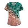 Casual Nurse Uniform Print Women Short Sleeve Tops V-neck Blouse Shirt Pocket Beauty Care Scrub Uniforms Enfermera Mujer 2023