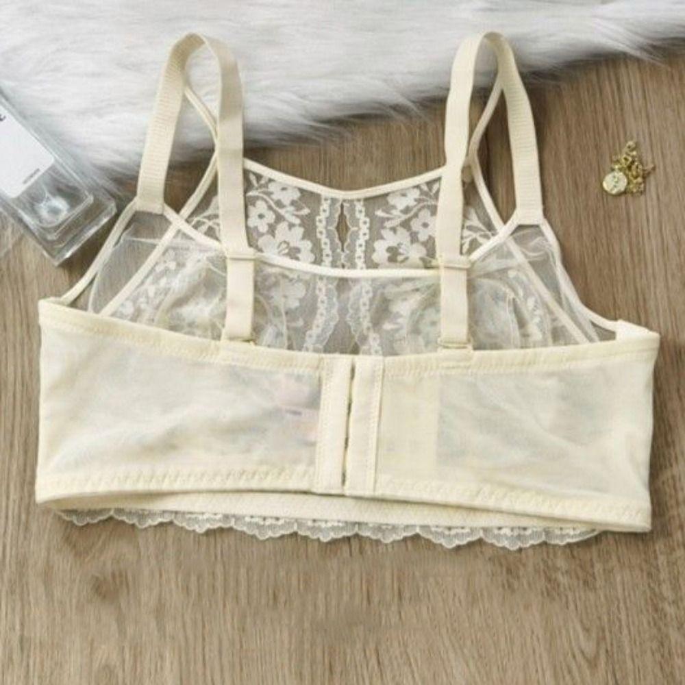 Anti-sagging Underwear for Women Mesh Flower Lace Thin Bra Comfortable Wireless Deep V Bra Girls