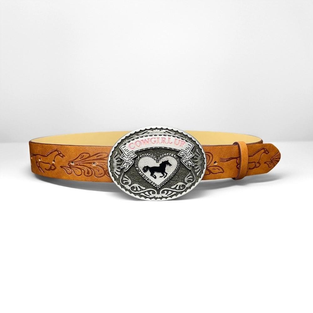 Luxury Design Western Cowgirl Belt COWGIRL UP Heart Horse Buckle Waistband for Women Spice Girls