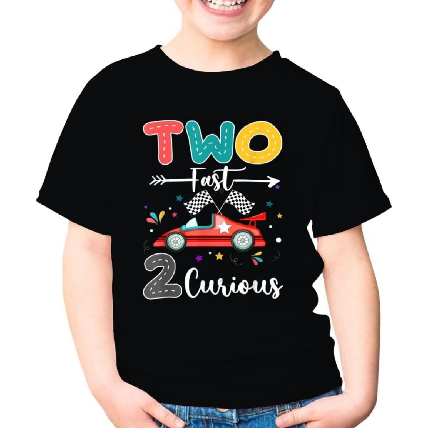 Tee Kids Two Fast 2 Curious Racing CAR 2nd Birthday 2 Years Old (2) Toddler Shirt Gift Boy Girl Youth T-Shirt (Black;3T) S