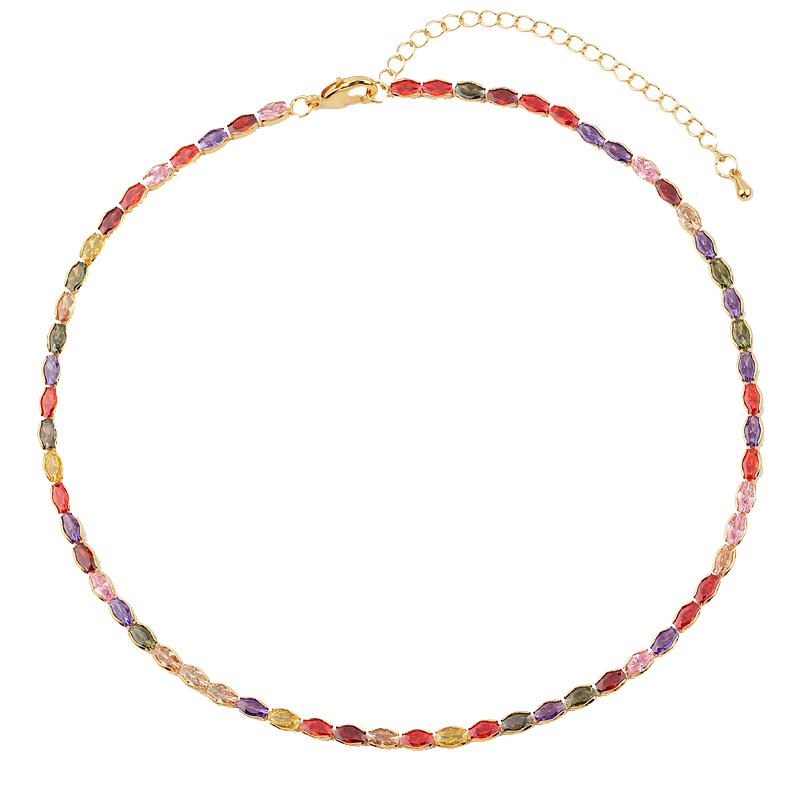Mix Fashion Summer Colorful Rainbow Women Girl Jewelry 5A Cubic Zirconia Delicate Gold Filled Charm Tennis Chain Necklaces