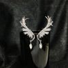 Single Korean Angel Wing Rhinestone Earrings Shiny Drill Arc Ear Hanging Clip Earrings for Women Unusual Ear Cuff Jewelry