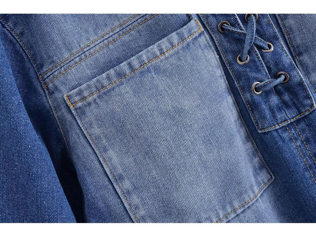 Spring 2025 Women's European & American Lace-Up Denim Cardigan with Long Pants