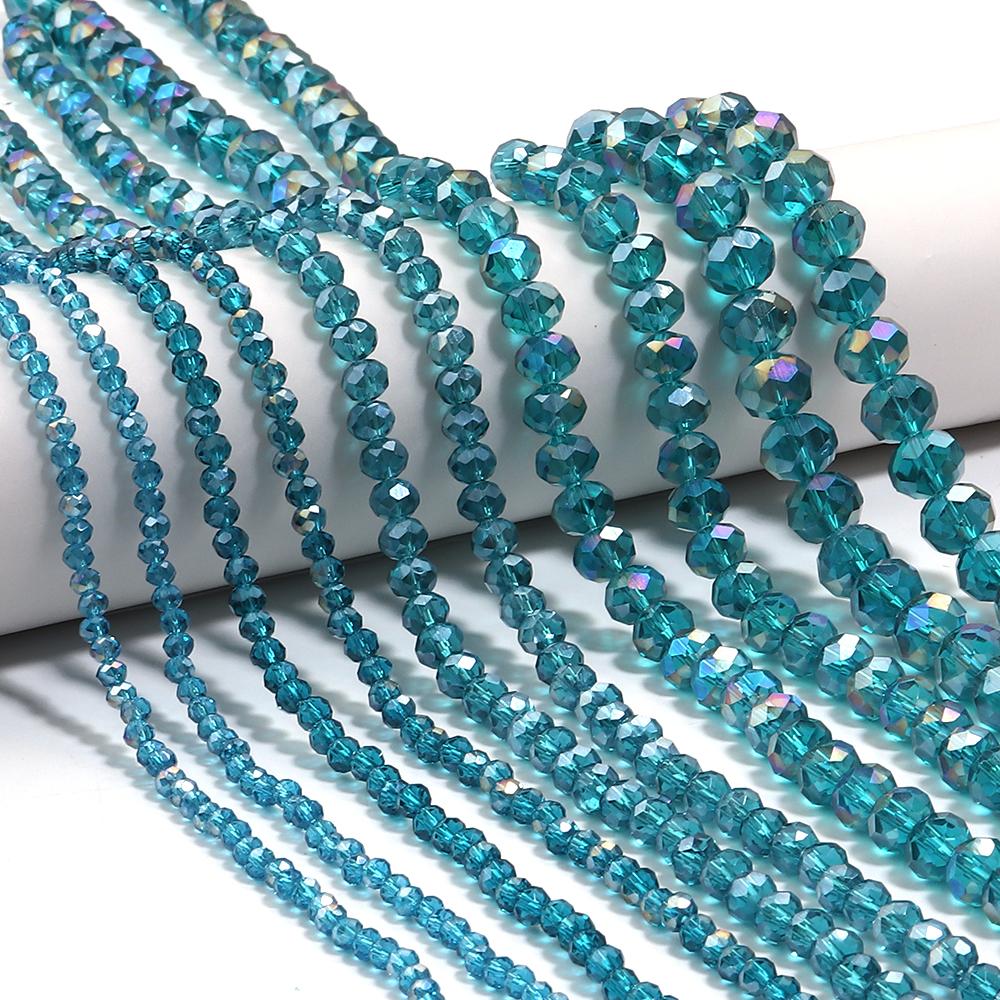 3 4 6 8 10 mm Rondelle Kristal Kralen Pauwblauw Platte Geslepen Glazen Kralen Losse Kralen Voor Sieraden Maken DIY Armbanden Ketting