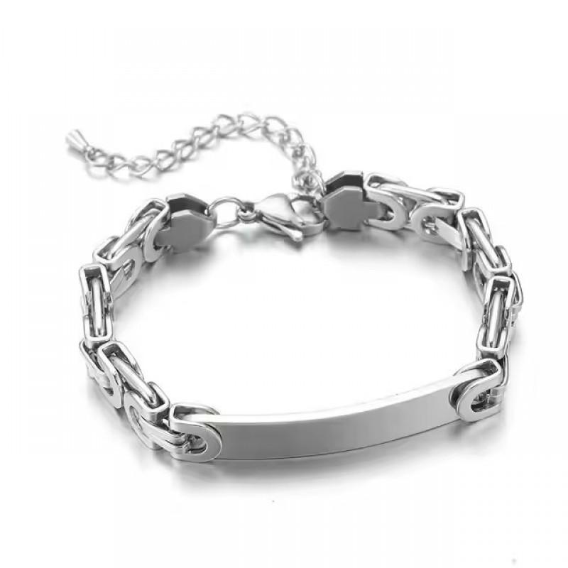 Titanium Steel Flat Link Bracelet Men Women Hip Hop Geometric Pendant DIY Blank Charm Chain Jewelry