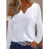 Women V Neck Long Sleeve White Patchwork Blouse Tops Summer Female Button Hollow Out OL Blouse Tops SZE-ST23110