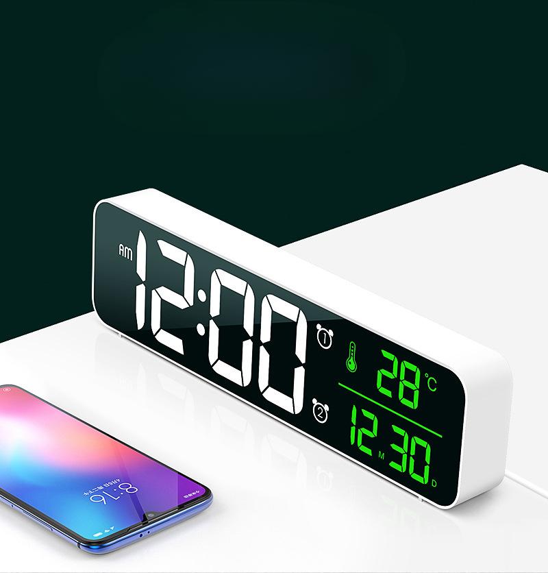 Digital Display LED Wall Clock Two Sets of Alarm Clocks on The Table