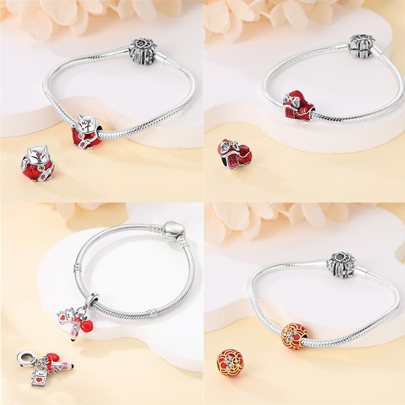 100% Copper Strawberry Lipstick Ladybird China Red Charms Beads Fitoriginal Bracelets For Women Diy Jewellery