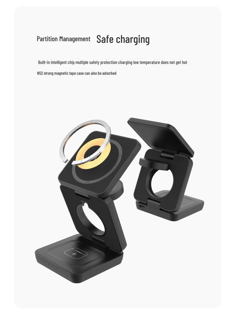 3-in-1 Foldable Magnetic Wireless Charger & Phone Holder for Apple & Huawei