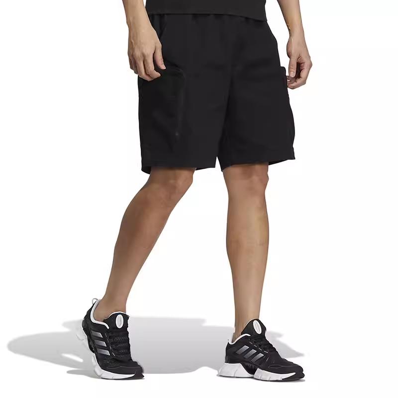 Adidas Solid Color Logo Print Casual Straight-Leg Shorts Men Bottoms Black HM2984