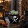 Trendy Plant Gift for Friends Witches Cauldron Planter, Halloween Skull Flower Pot, Gothic Resin Table Centerpiece Black Pot Candy Bowl Herbs, Indoor,