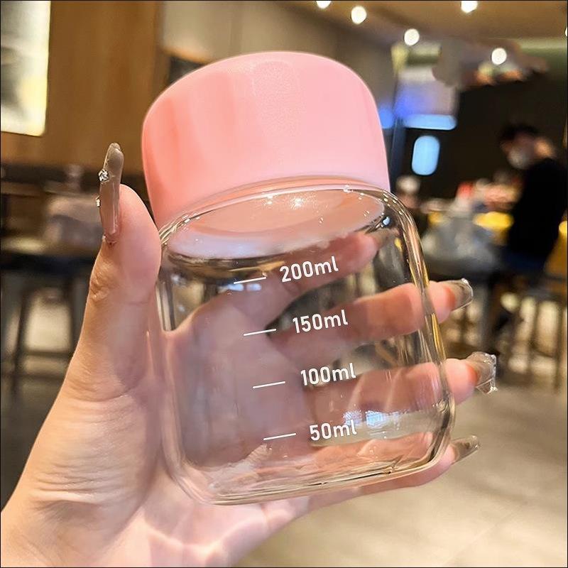 1PC High Borosilicate Glass Water Cup Transparent With Scale Mini Fat Cup Portable Juice Mug Drink Container Travel Home Gift