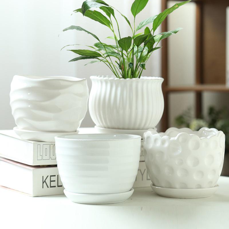 Elegant White Ceramic Flower Pot with Tray - Ideal for Ivy, Spider Plants, and Succulents