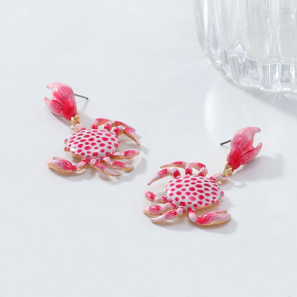 Summer Beach Ocean Leisure Style Alloy Cute Color Crab Shape Earrings Women's Fashion