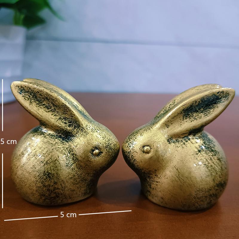 2PCS Stone Jade Colour Rabbit Double Statue Mascot Animal Cartoon Bunny Figurine Ornament Gift Resin Home Car Desktop Decoration