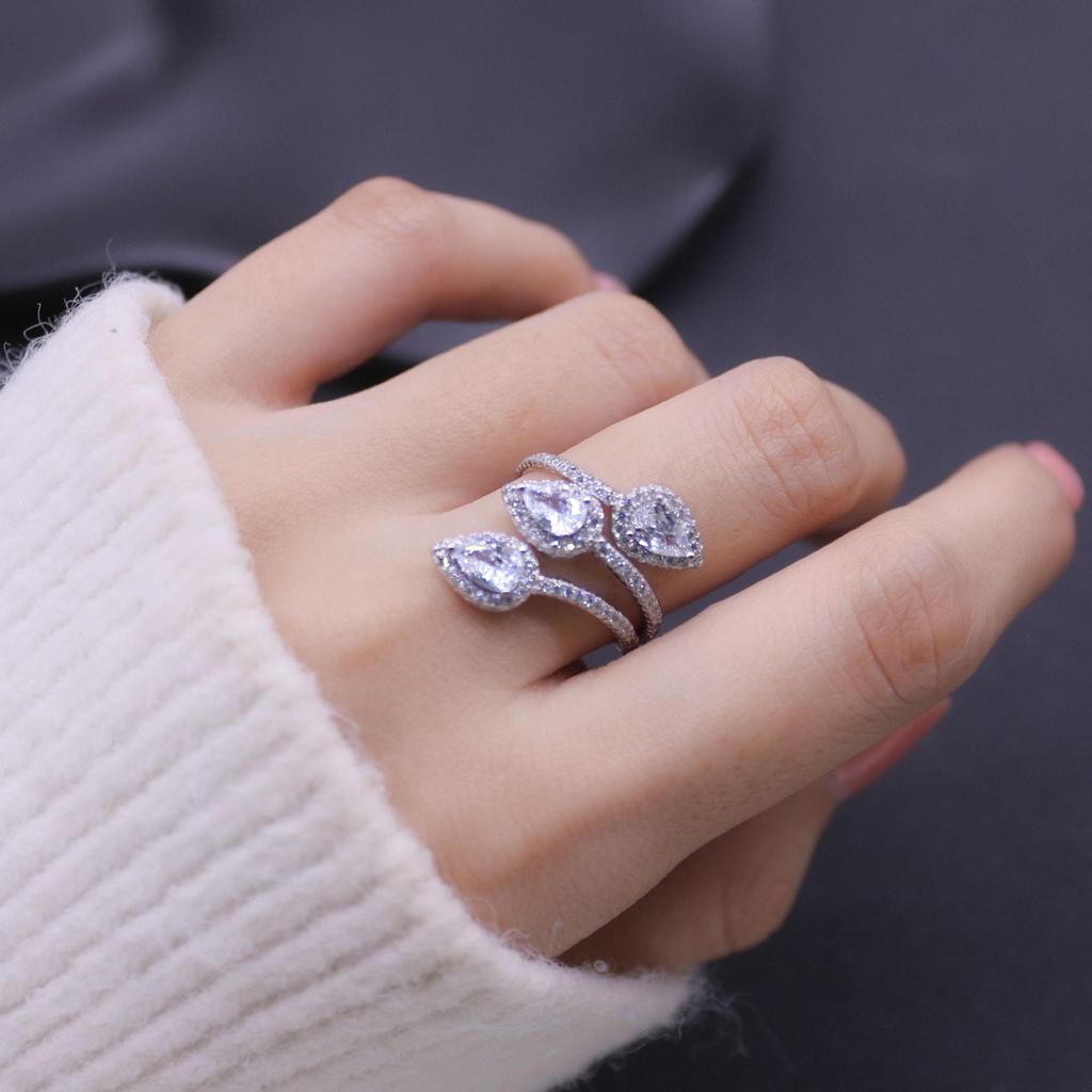 Elegant Sterling Silver Zircon Open Ring for Women