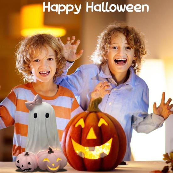 Розовая статуэтка тыквы-призрака на Хэллоуин, милая жуткая скульптура призрака, смола, настольное украшение, Хэллоуин, украшение для офиса, дома