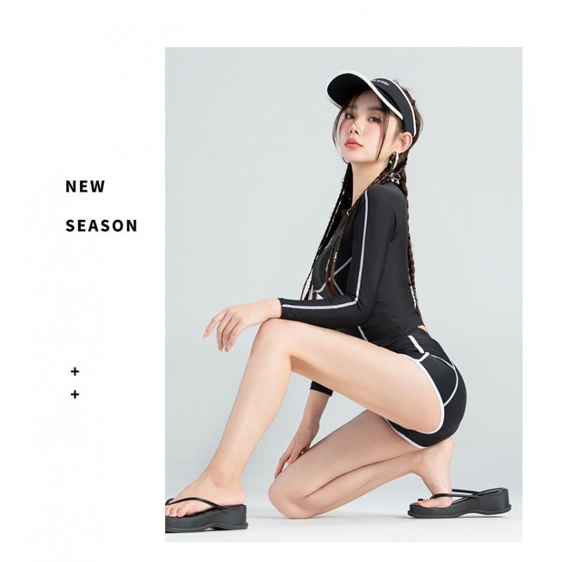 Womens Long Sleeve Rash Guard Swimsuit Set UV Protection Conservative Bikini Hot Swimming