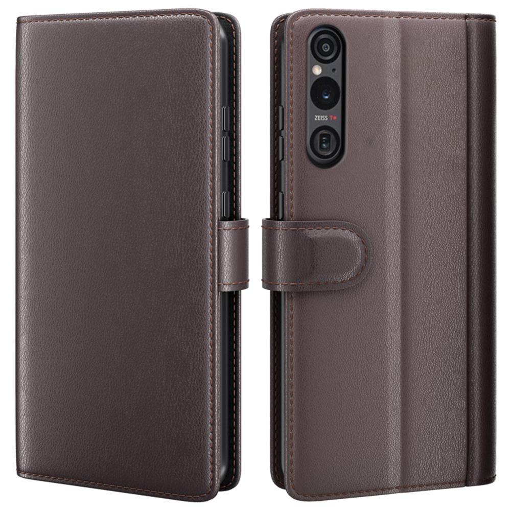For Sony Xperia 1 VI Case Genuine Split Leather Phone Cover with Wallet Stand