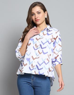 Womens Printed Off White Collar Neck 3/4 Sleeve Top