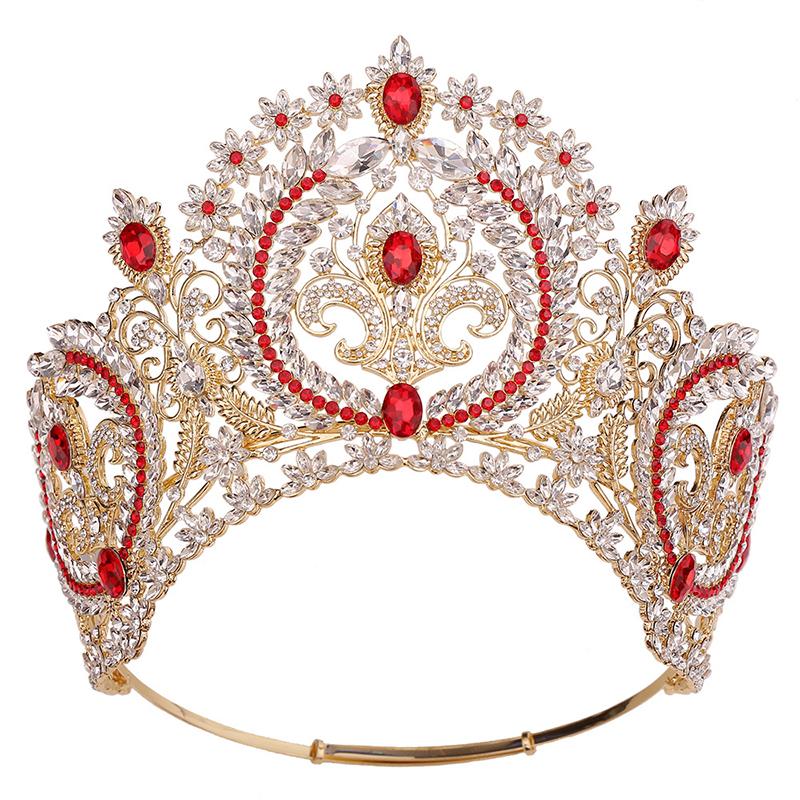 Baroque Round High Diadem Bridal Crown Pageant Miss Tiaras Headdress Bride Wedding Dress Hair Jewelry Accessories