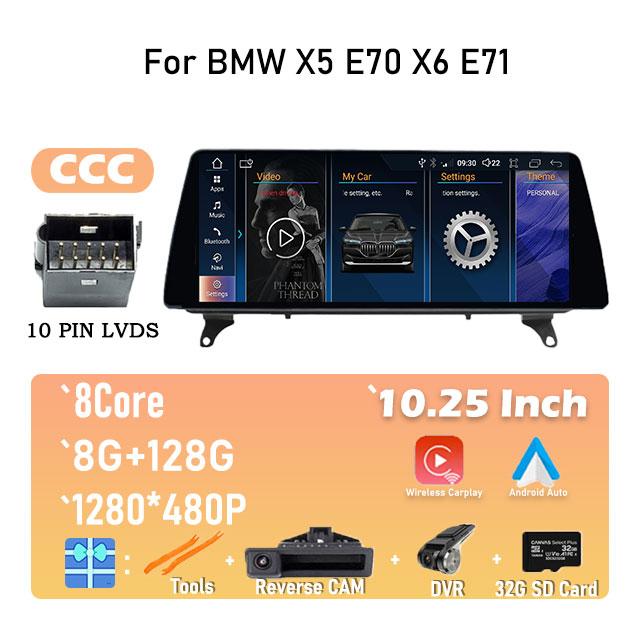 For BMW X5 E70 X6 E71 CCC / CIC System 10.25" IPS Screen Android 14 Car Video Player Multimedia Radio Stereo GPS Navigation