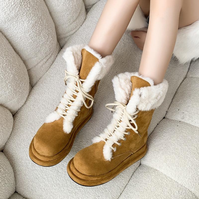 fashion Women Fur Flats Ankle Snow Boots Platform Suede Shoes Warm Plush Cotton Shoes Casual Sneakers 2025 Trend Sport Shoes Botas Mujer