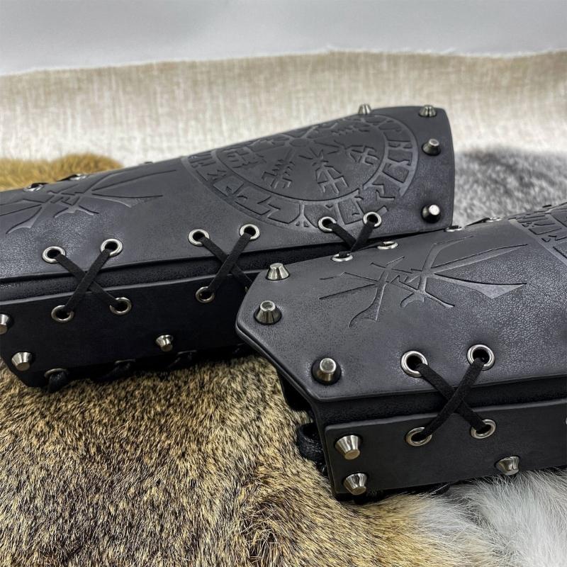 Medieval Wristband Men Cosplay Totems Embossed Bracer Gauntlet for Men Cosplay PU Wristband for Photoshoots and Stage
