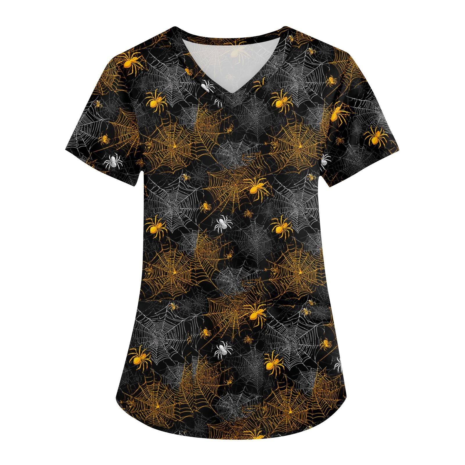 

Жіноча уніформа з принтом, робоча уніформа, V-подібний виріз, кишені, базовий пуловер з коротким рукавом XXXXL жовтий