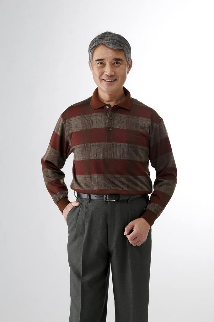 Wollmischungspolo M inländisch lang mit für M Bordeaux [Little Island] in Japan gefertigtes Hemd, Größe, Herren, hergestellt, Jacquard, Wolle, Ärmel, Kragen,