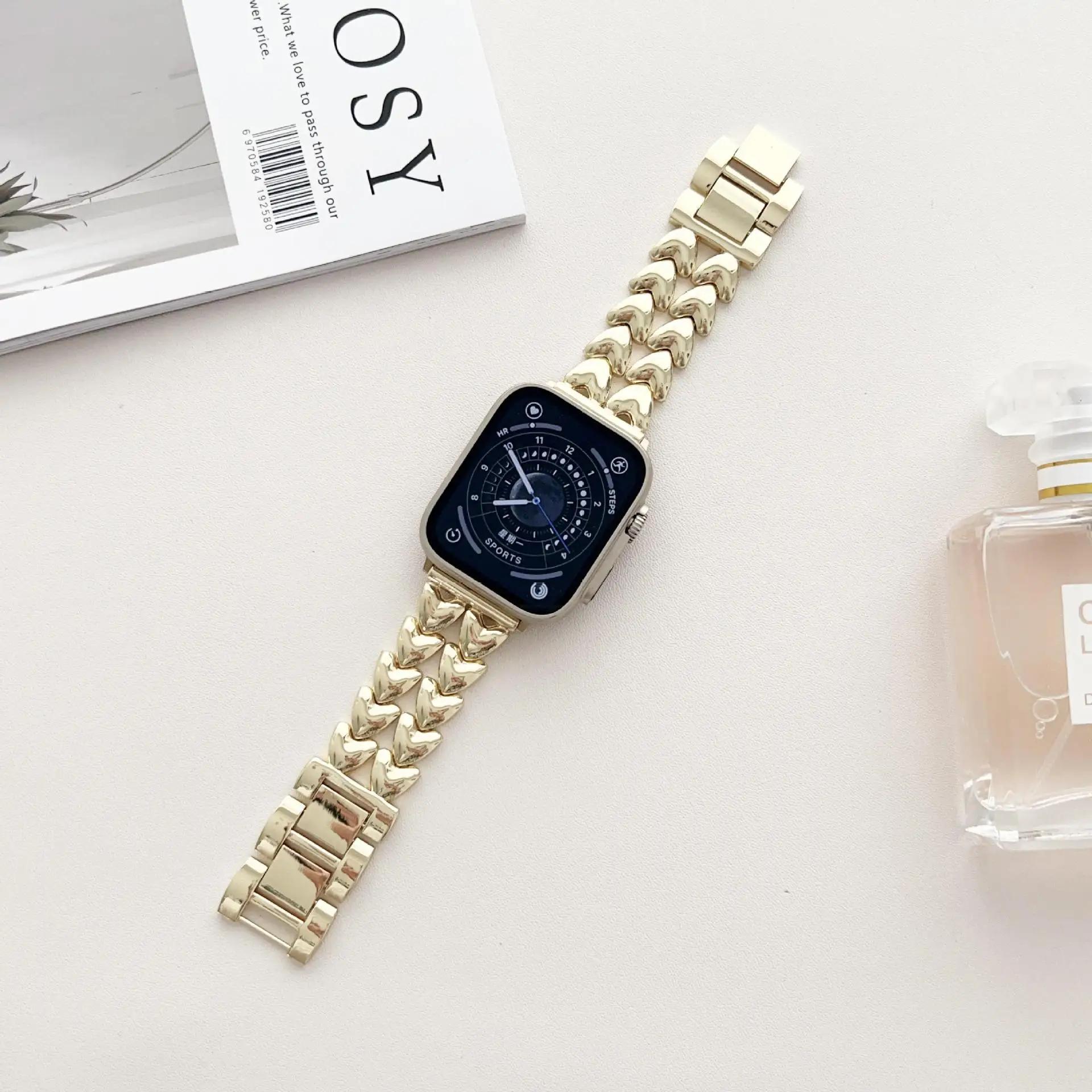 

Double Love Metal Strap for Apple Watch 8 Band Ultra 49mm 38mm 41 Luxury Bracelet for iWatch Series 7 6 5 4 3 SE 44mm 40mm 42mm 38mm 40mm 41mm золотой
