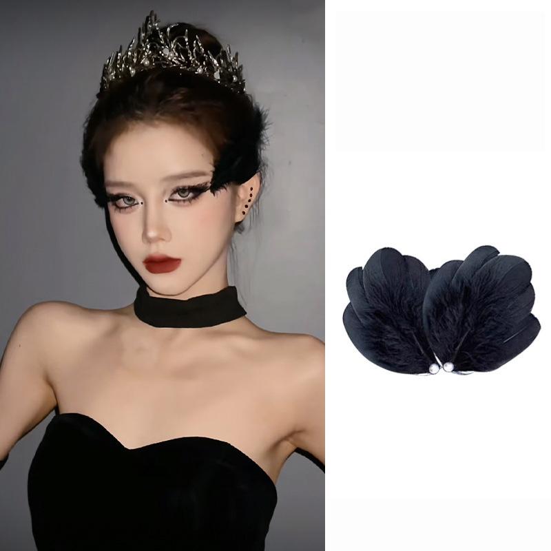 White Swan Feather Pearl Headdress Hairpin Fairy Hair Accessories Side Clip